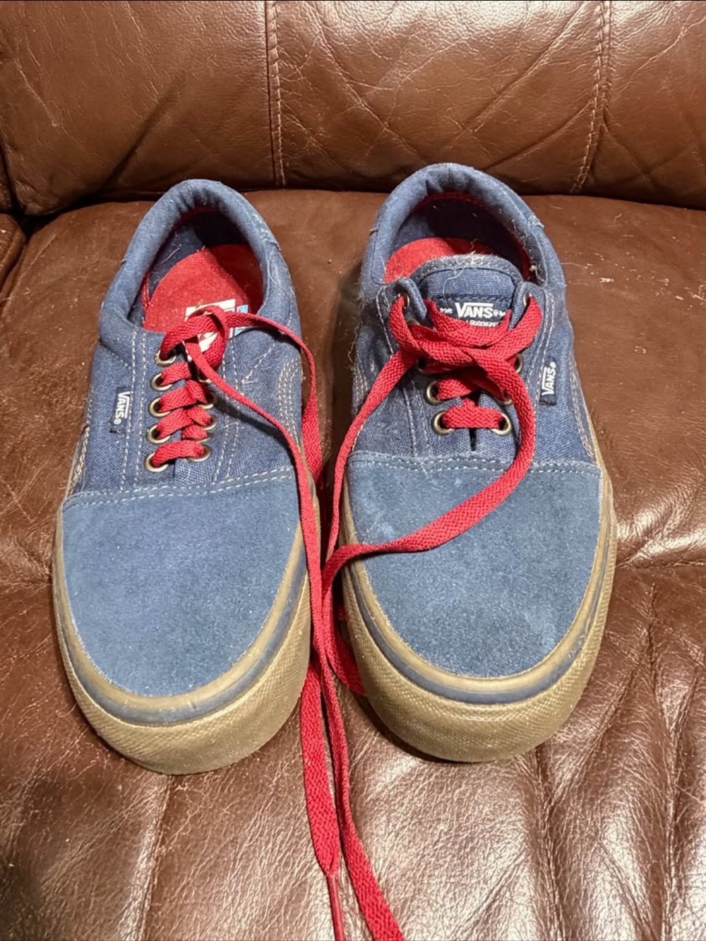 Vans Men’s Navy Suede Low-Top Sneakers with Red Laces
